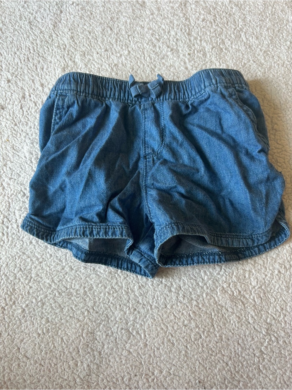 Blue Denim Elastic Waist Shorts